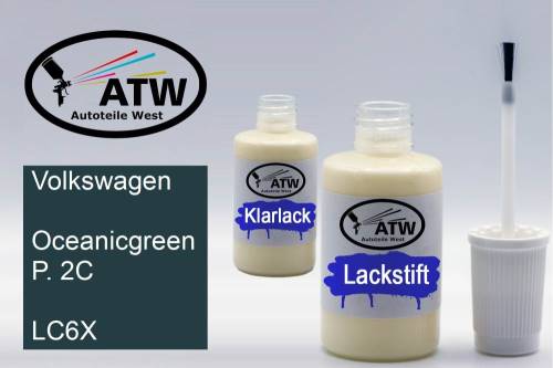 Volkswagen, Oceanicgreen P. 2C, LC6X: 20ml Lackstift + 20ml Klarlack - Set, von ATW Autoteile West.